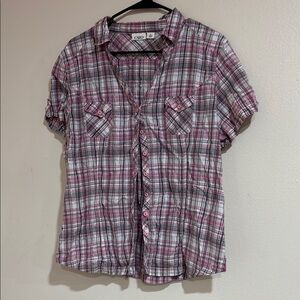 Cato Pink and Gray Plaid Shirt